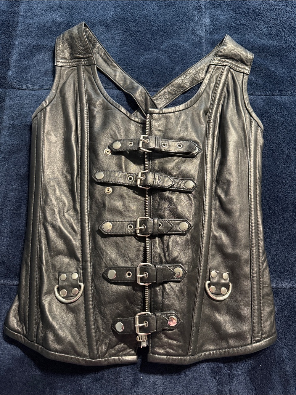 Black Leather Buckle Front Corset Vest